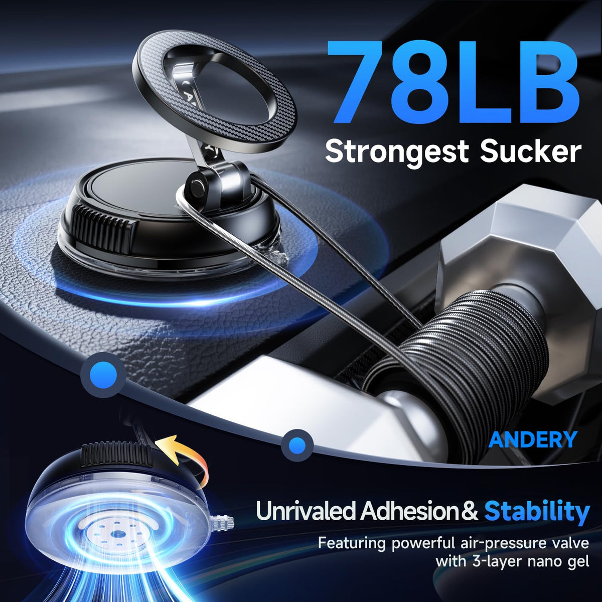 Magnetic Car Phone Mount With 78+LB Suction Grip