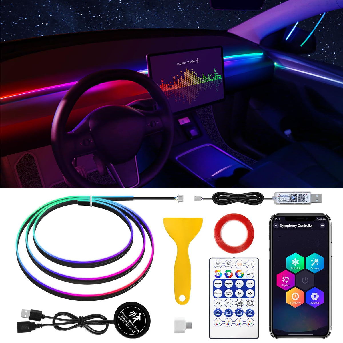 Acrylic Car LED Strip Light With Wireless App Control
