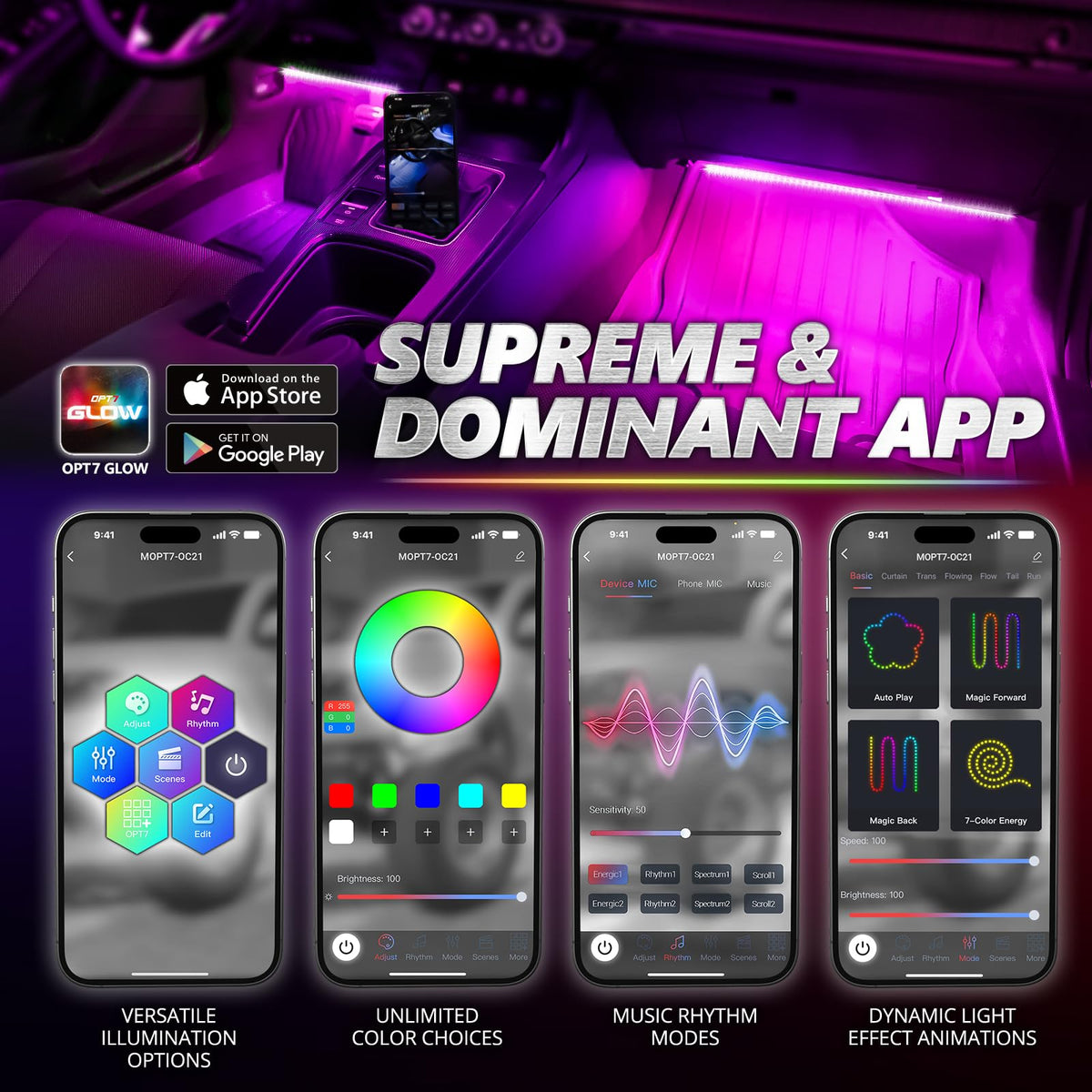Pro LED Car Ambient Lights With Bluetooth Control