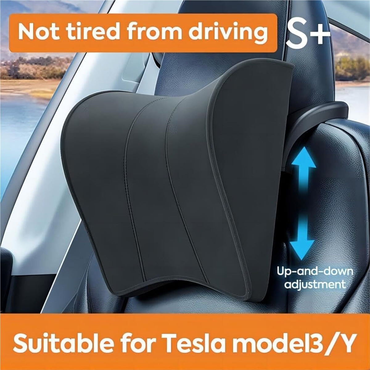 Neck Pillow Car Headrest Memory Foam for Model Y 3 2017-2024(PVC Leather)