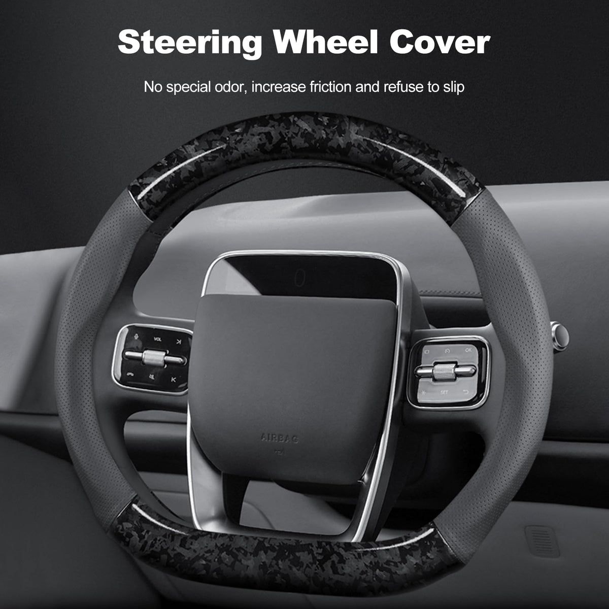Ergocar Car Steering Wheel Sleeve,D-Type Forging Carbon Fiber and Leather Steering Wheel Sleeve,37-38cm/14.5-15inch,Non-Slip,Soft,Breathable,Modern Sports Style