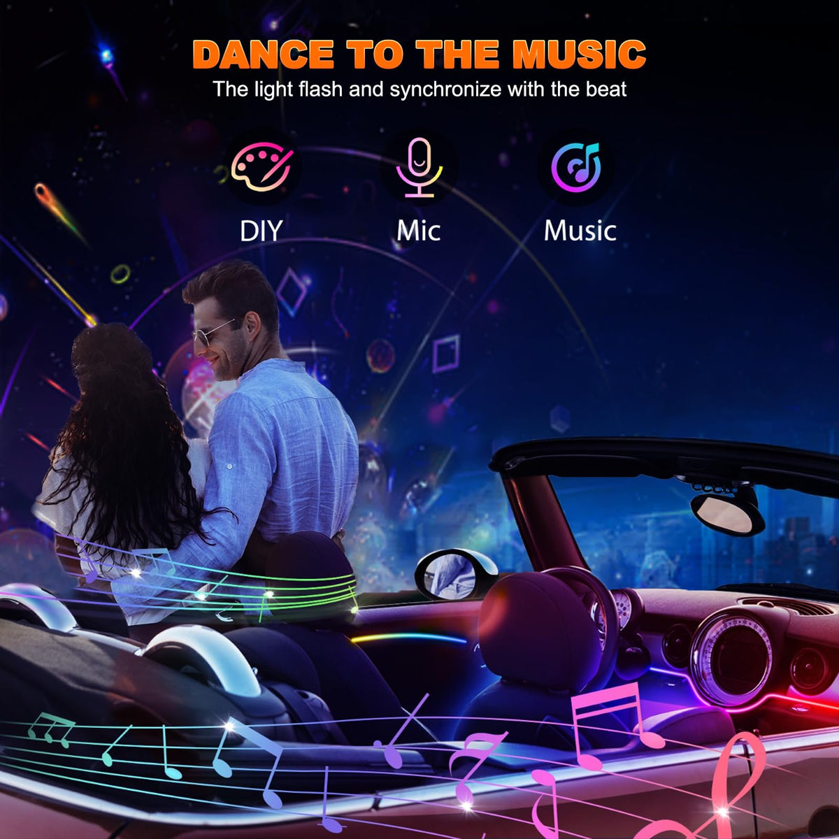 Jushope Interior Car LED Strip Lights, Acrylic LED Lights for Car with Dynamic Dreamcolor Chasing, Ambient Lighting Kits Music Sync Wireless APP and RF Remote Control