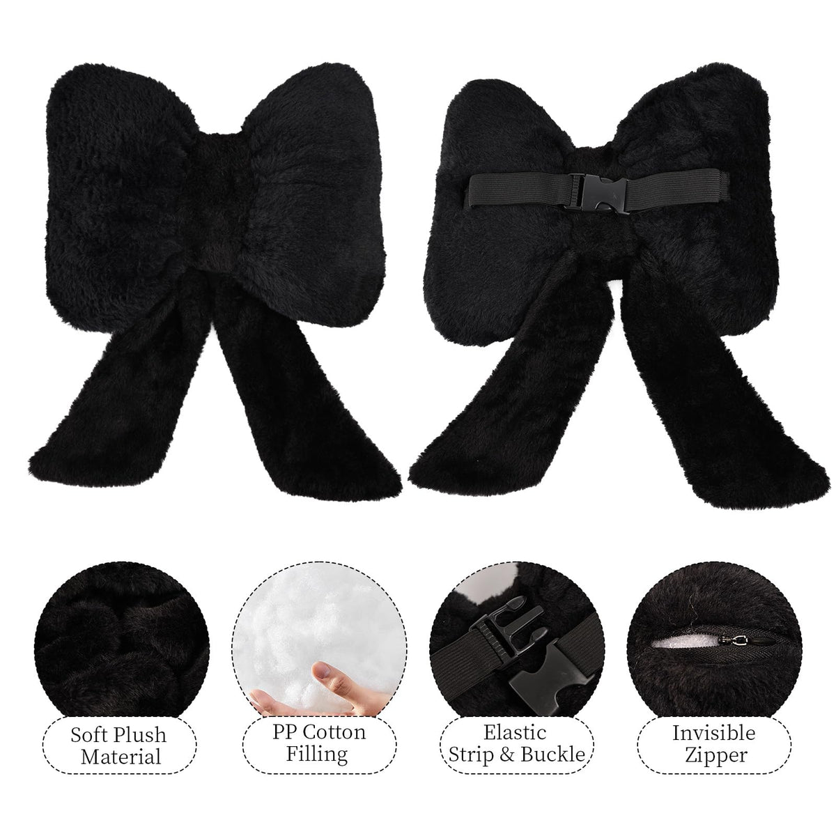 iHUFeather Bow Car Headrest Pillow Comfortable Soft Plush Head Rest Cushion (2PCS)