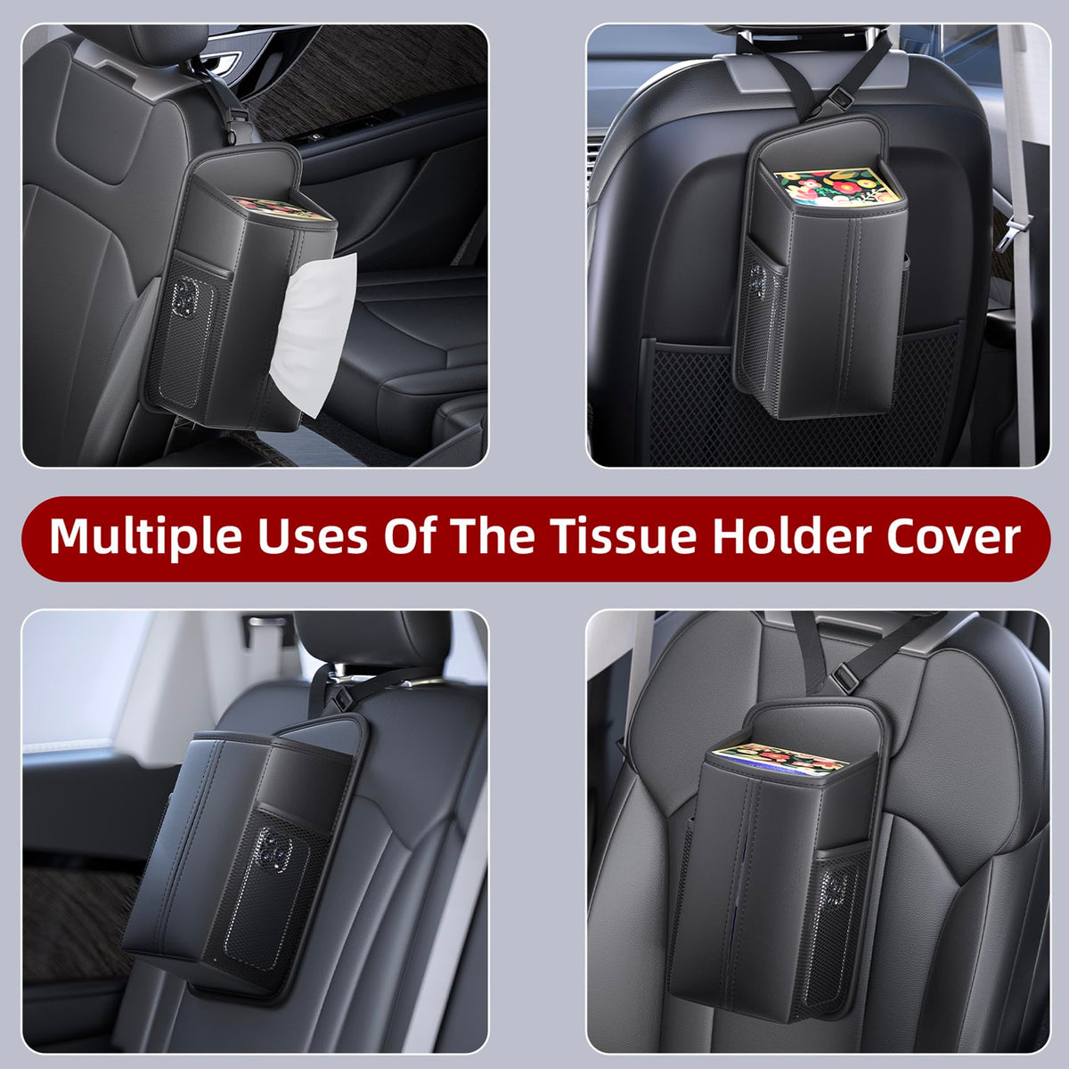 Car Seat Back Organizer With Built-In Tissue Holder