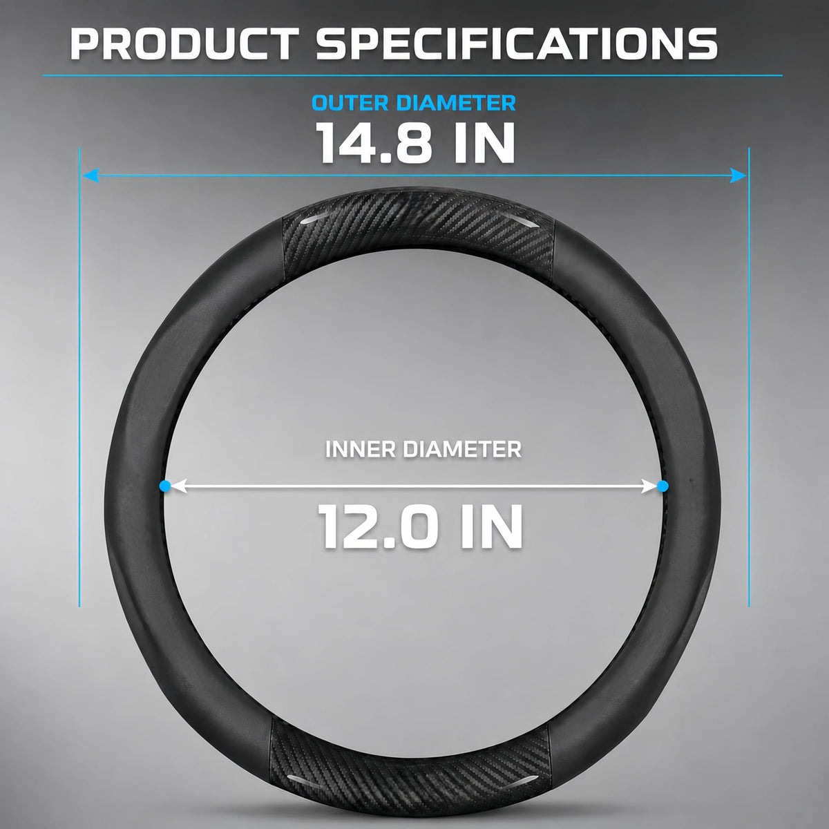 Non-Slip Car Steering Wheel Protector, Carbon Fiber Nappa Leather Cover with Embossed Logo, Universal Round Design