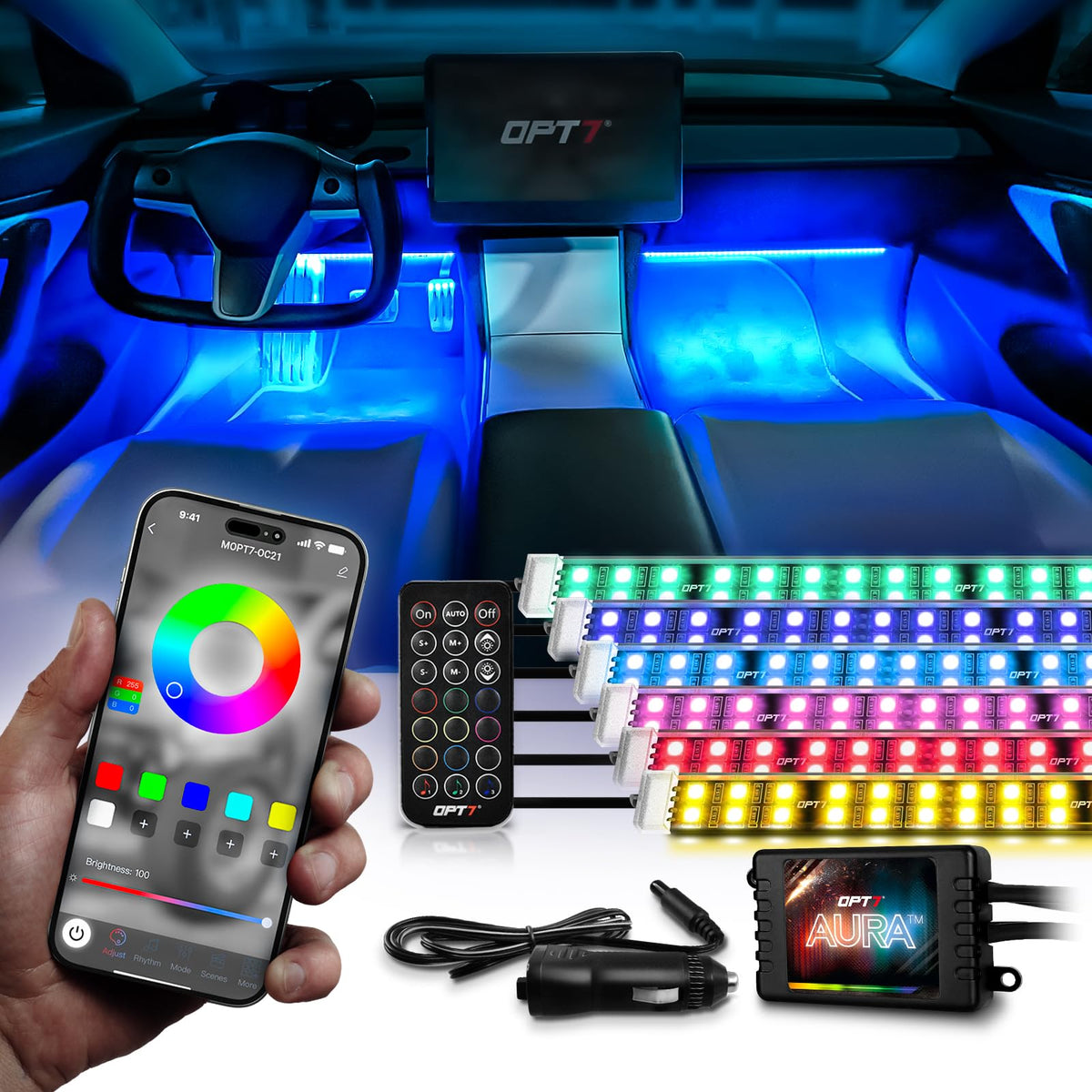 OPT7 Aura Pro LED Lights for Cars Interior with Bluetooth App Control