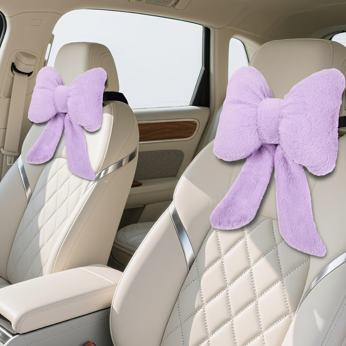 Plush Bow Car Headrest Pillows With Soft Cushioning