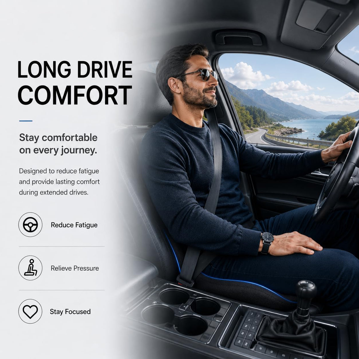Memory Foam Car Seat Cushion With Lumbar Support