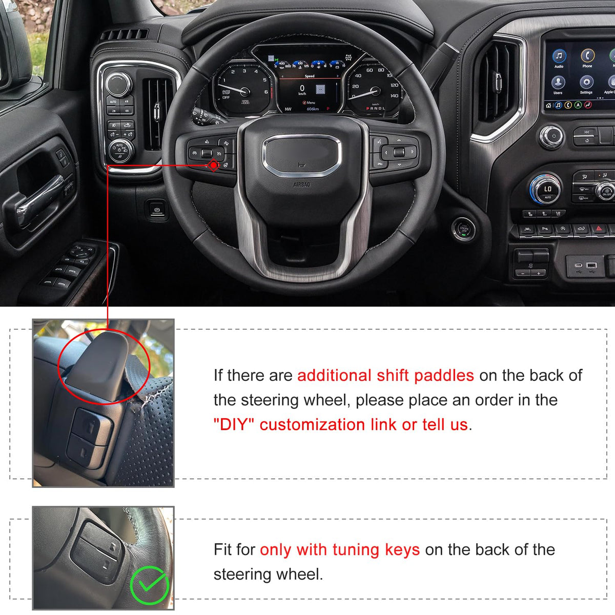 MEWANT Stitch On Custom Fit Steering Wheel Cover for GMC Sierra