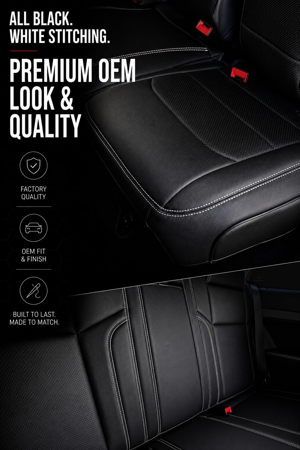 SR1 Performance Officially Licensed Custom Fit Seat Covers with Embroidered Logos - Premium Artificial Leather, Front & Rear Seat Protection