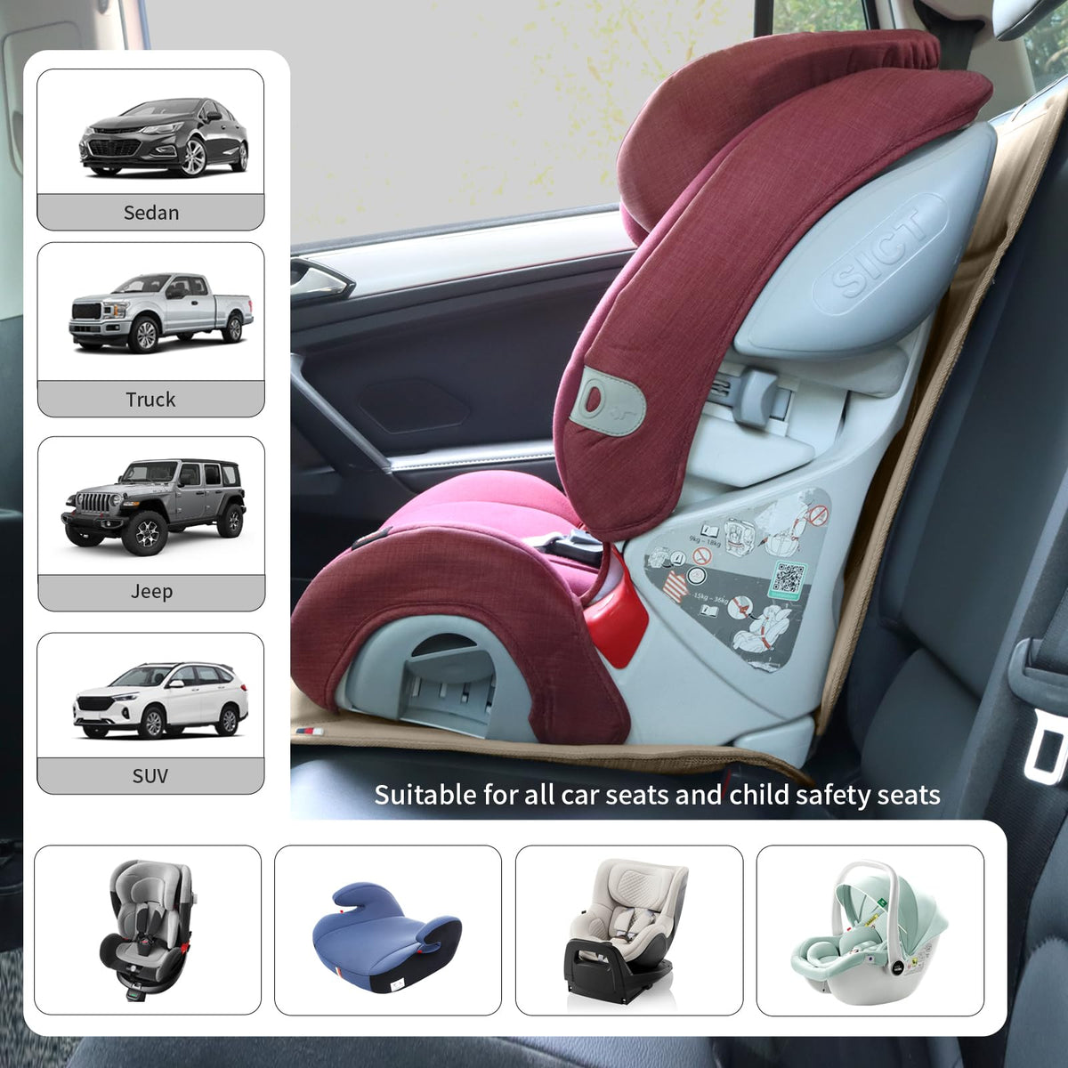 Leather Car Seat Protector With Padded Kick Mat