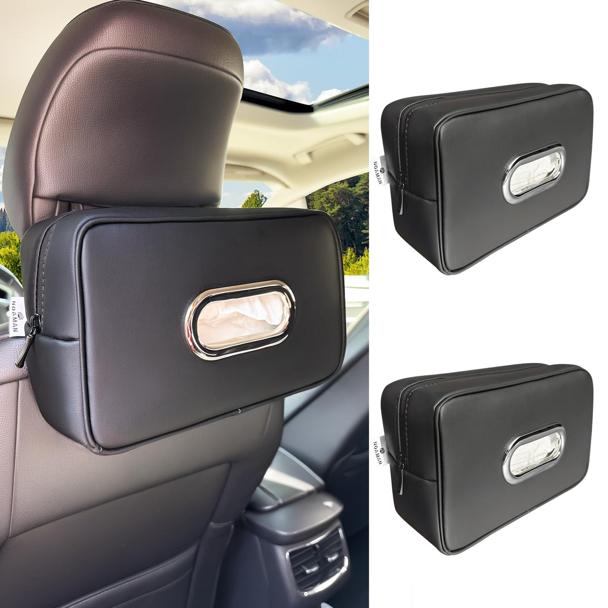 Large Leather Car Tissue Holder With Backseat Fit