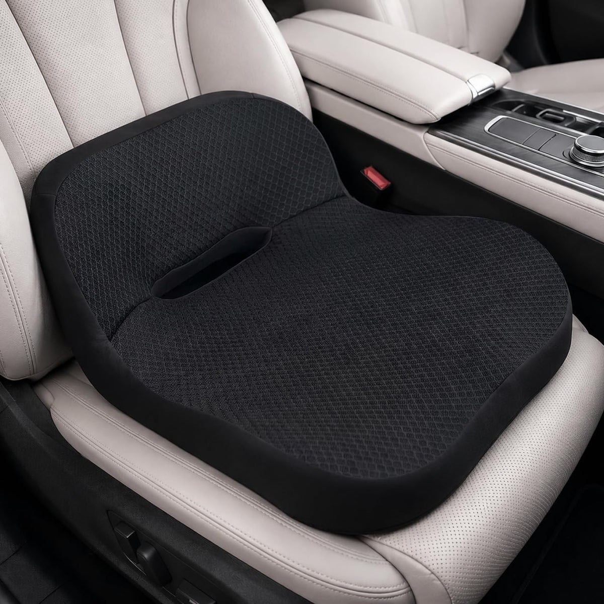 Car Seat Cushion with Integrated Lumbar Support, Memory Foam Pain Relief