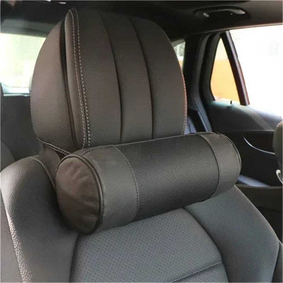 Forbell Car Memory Foam Neck Pillow, Genuine Leather Cervical Support Headrest Cushion Car Seat Pillow