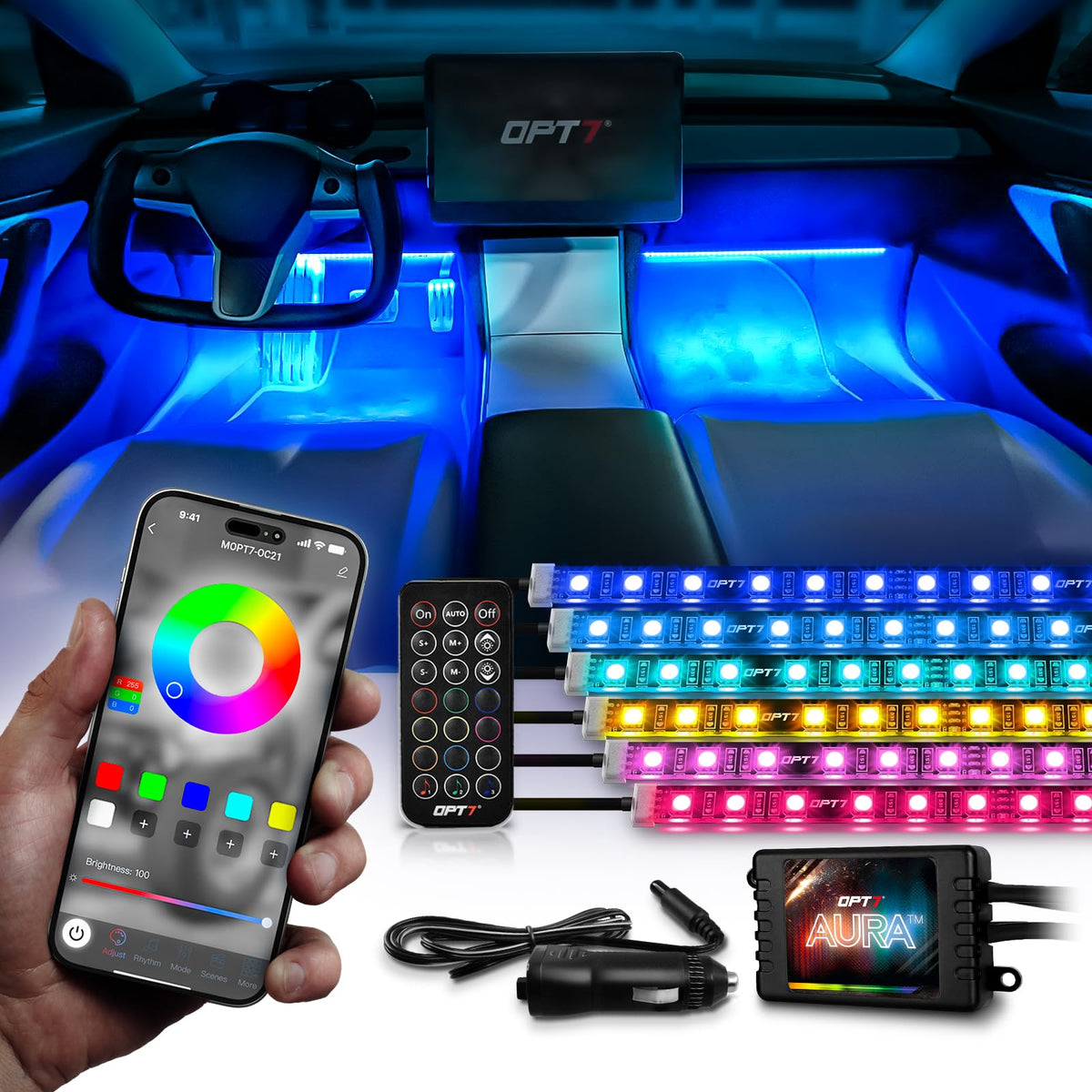 OPT7 Aura Pro LED Lights for Cars Interior with Bluetooth App Control