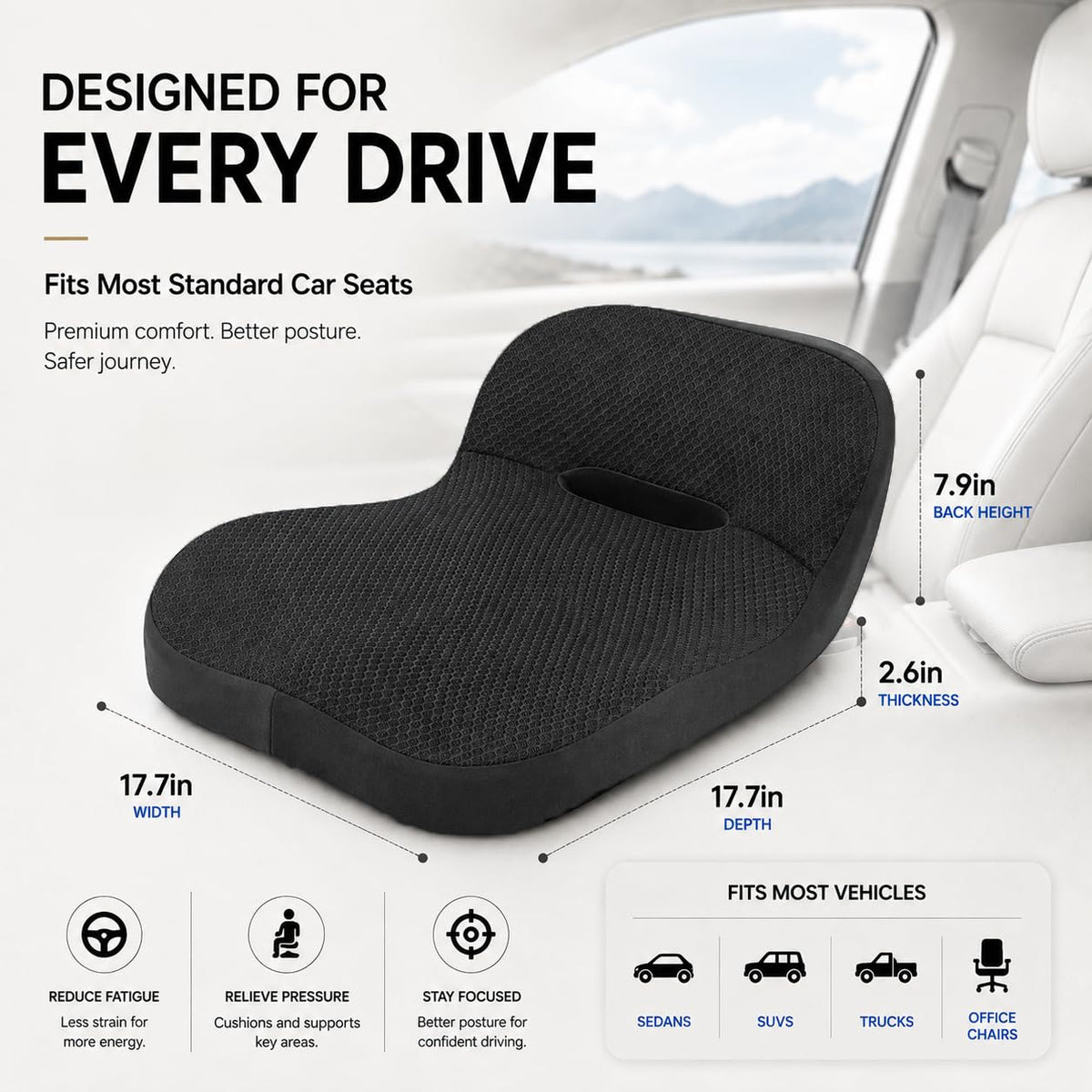 Memory Foam Car Seat Cushion With Lumbar Support