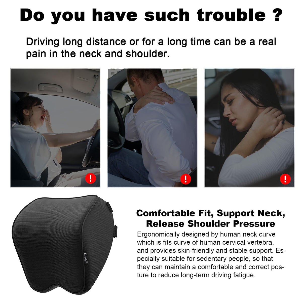 Adjustable Car Neck Pillow Set With Headrest Support
