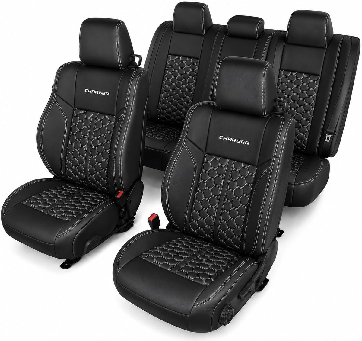 SR1 Performance Officially Licensed Custom Fit Seat Covers with Embroidered Logos - Premium Artificial Leather, Front & Rear Seat Protection
