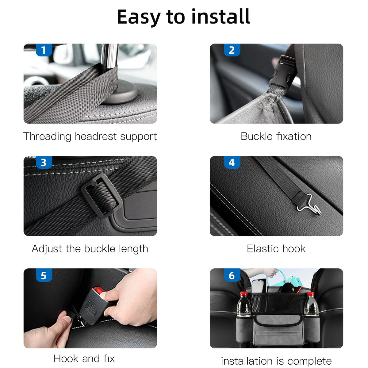 Suede Car Seat Organizer With Double-Sided Storage