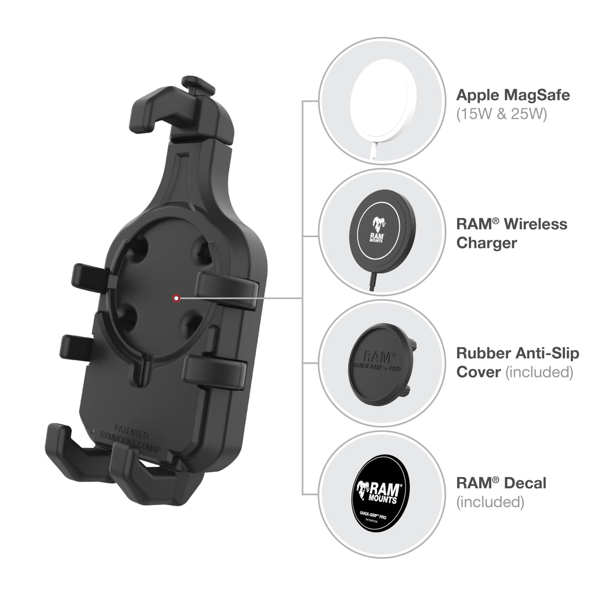 RAM MOUNTS Quick-Grip Pro Phone Holder with Ball -Available with or Without Vibration Damper