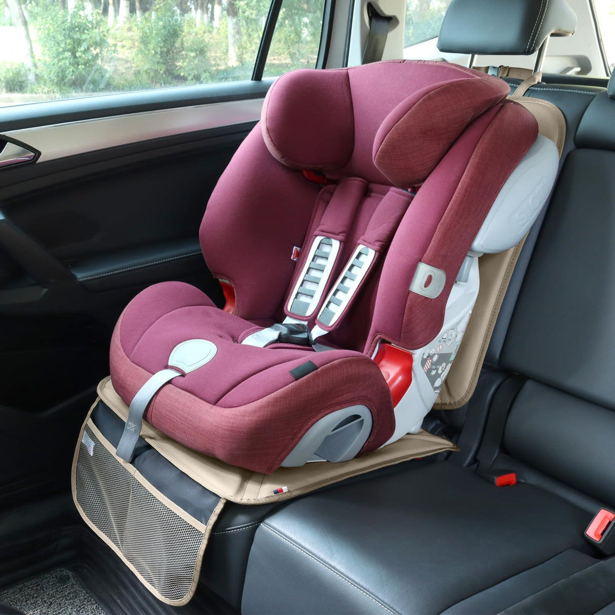 Viaviat Car Seat Protector Leather Waterproof Child Safety Seat Protector Cover with Thick Pad and 2 Large Pockets Durable Kick Mat for All Auto Seat