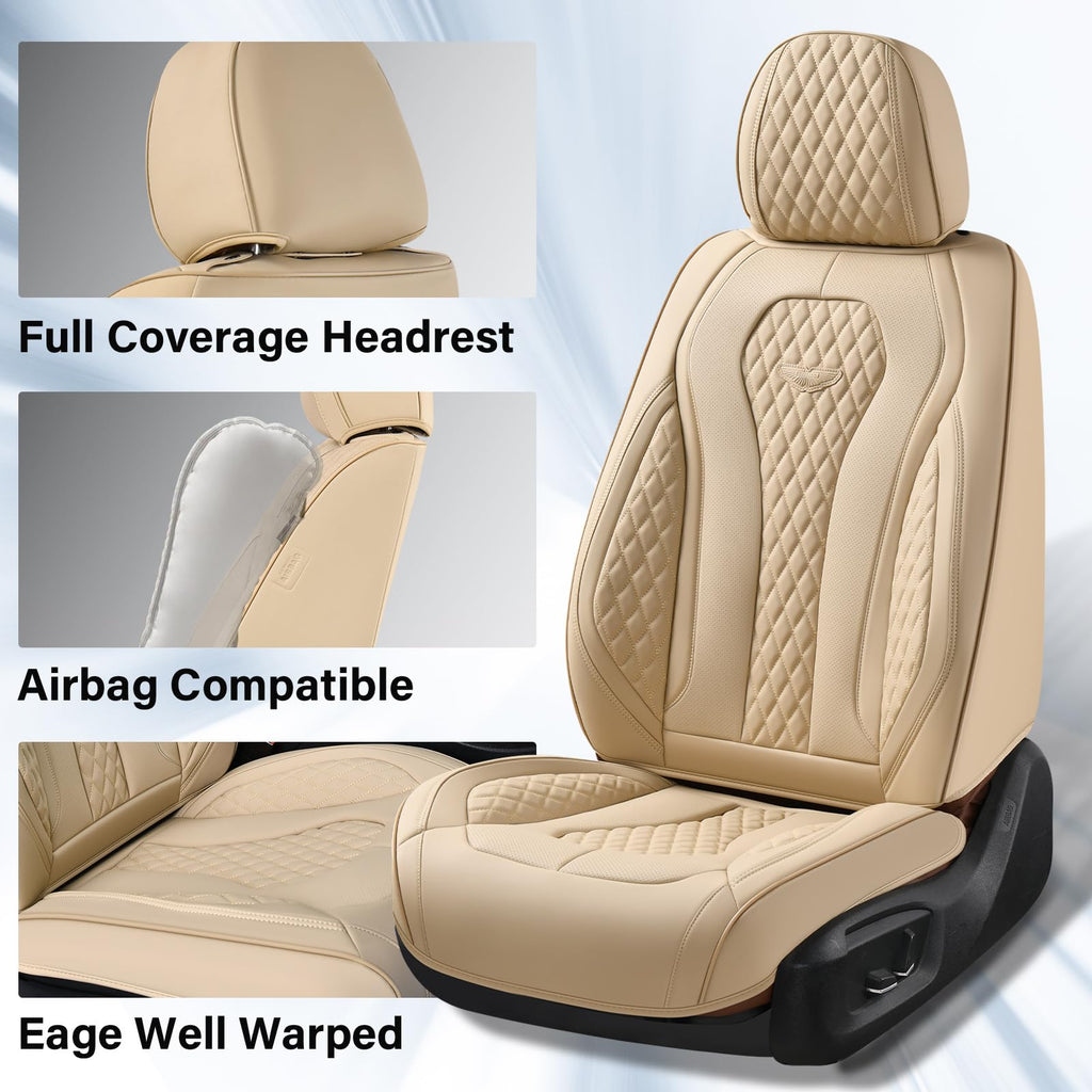 Coverado Seat Covers, Car Seat Covers Full Set, Leather Car Seat Cover, Car Seat Covers Front Seats Back Seat Cover Seat Protector Universal Fit Most Cars
