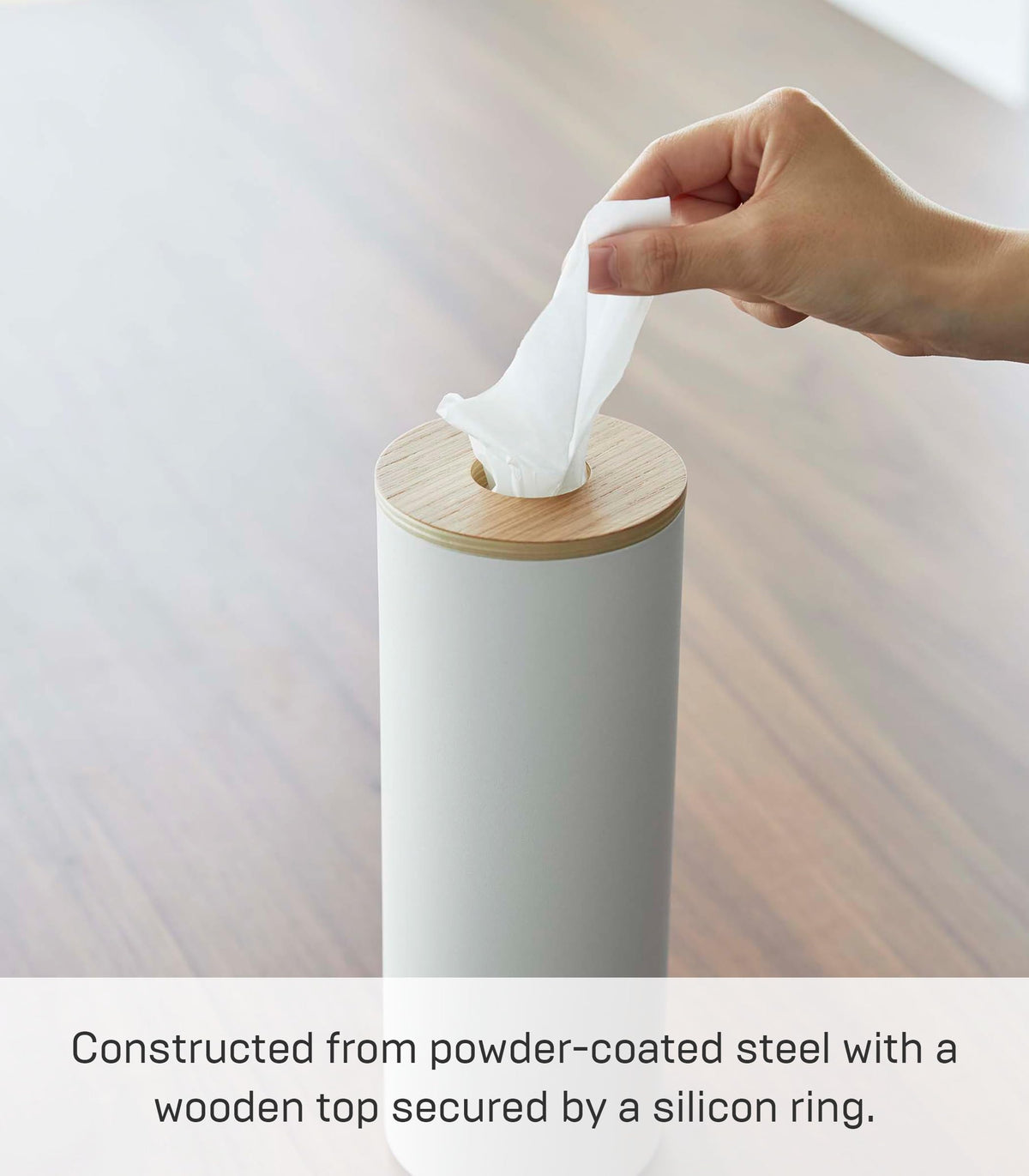 Round Steel Tissue Holder With Natural Wood Lid