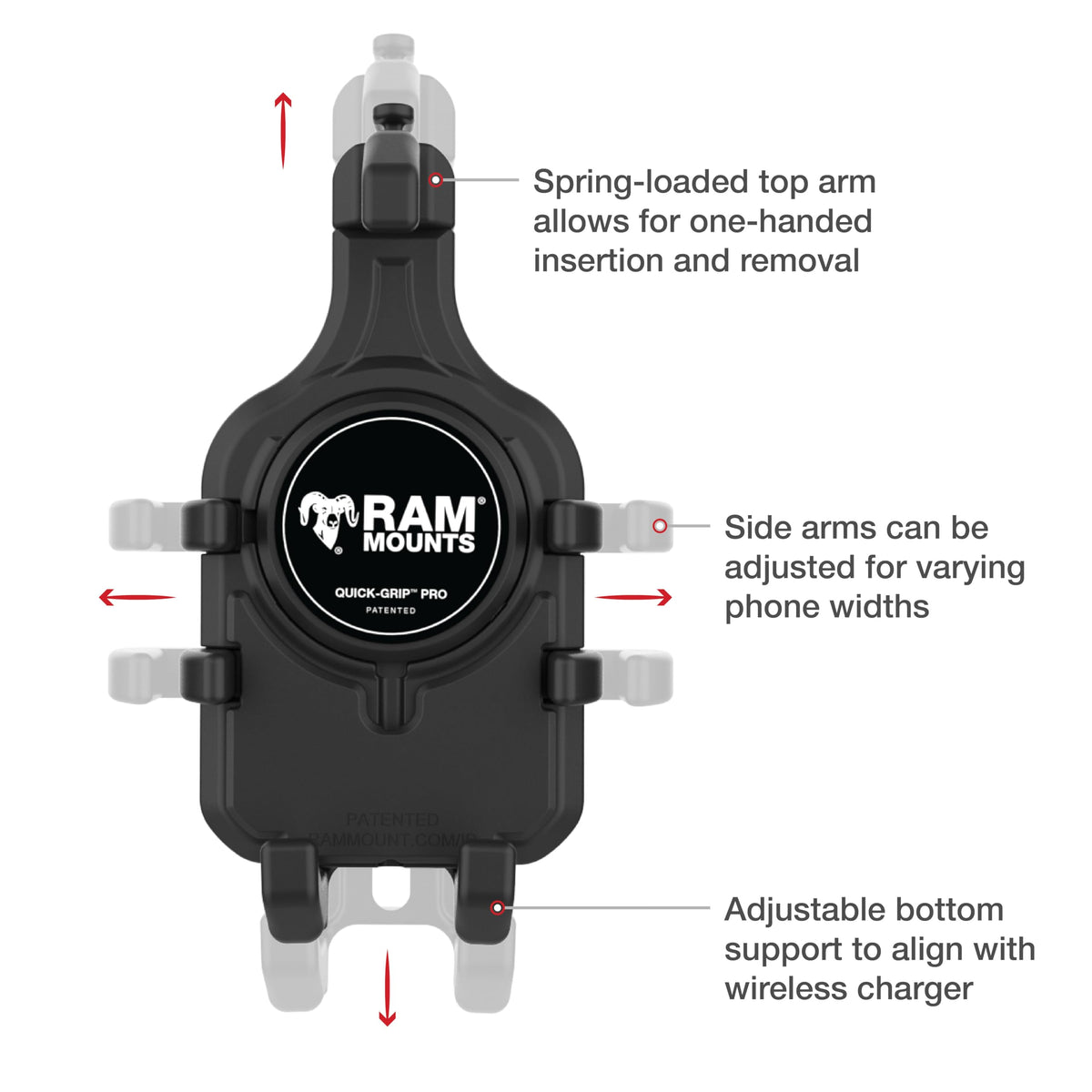 RAM MOUNTS Quick-Grip Pro Phone Holder with Ball -Available with or Without Vibration Damper