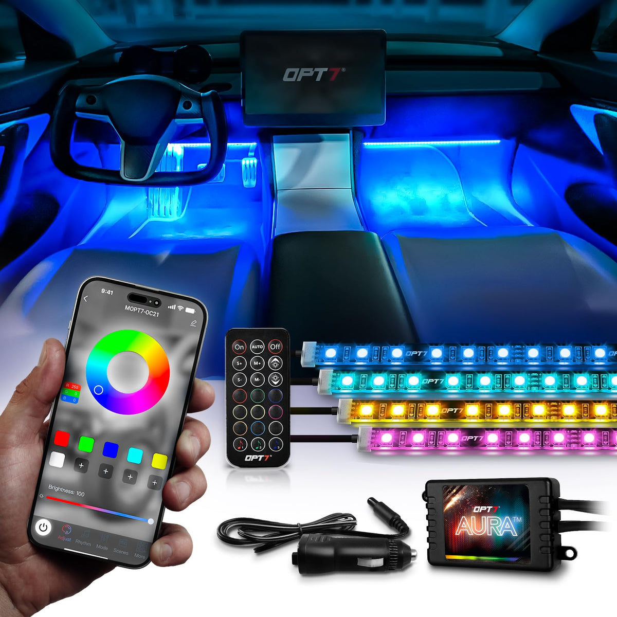 OPT7 Aura Pro LED Lights for Cars Interior with Bluetooth App Control