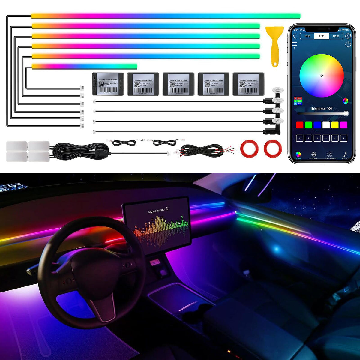 Acrylic Car LED Strip Light With Wireless App Control
