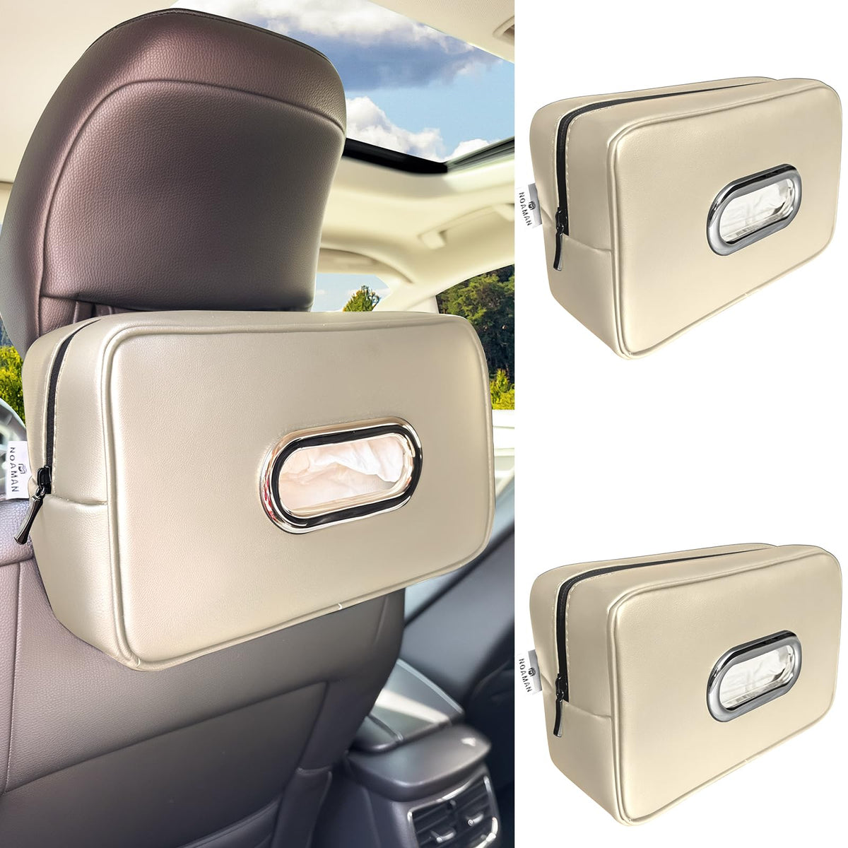 Large Leather Car Tissue Holder With Backseat Fit