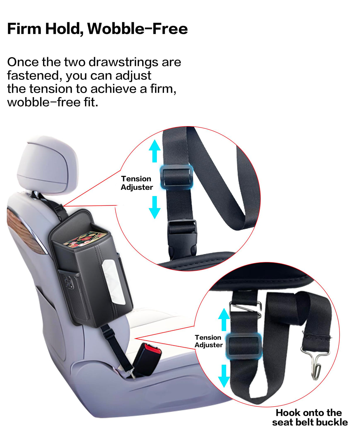 Car Seat Back Organizer With Built-In Tissue Holder