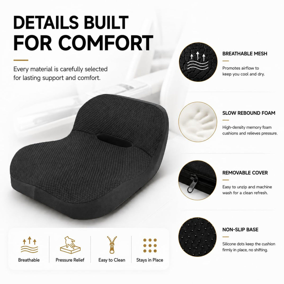 Memory Foam Car Seat Cushion With Lumbar Support