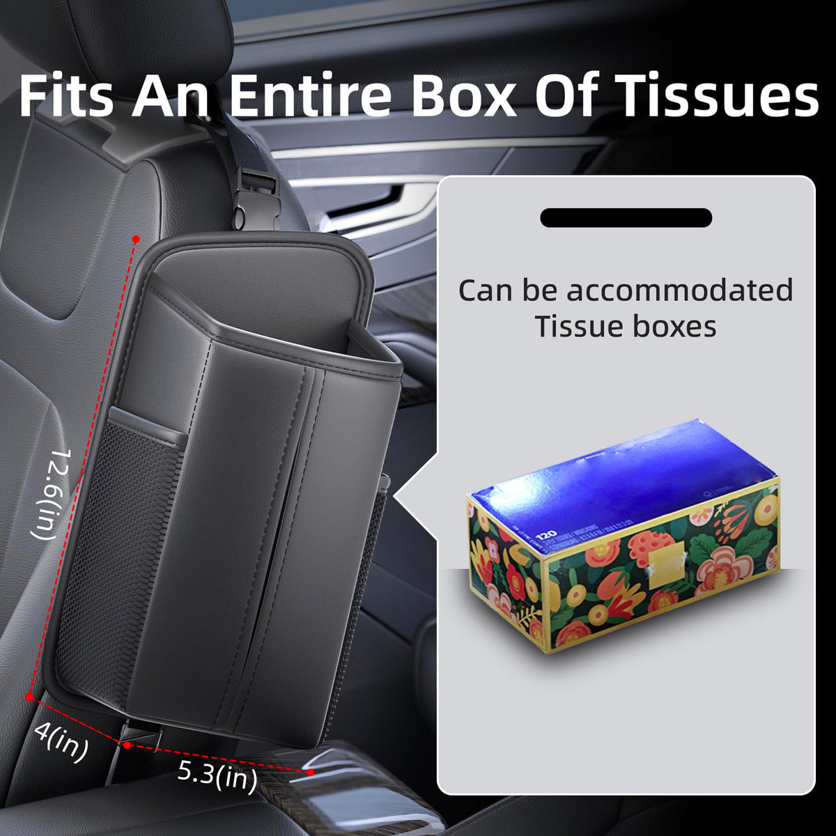 Car Seat Back Organizer With Built-In Tissue Holder