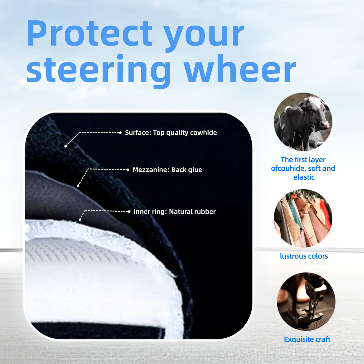 Red Rain Cowhide Leather Car Steering Wheel Covers Auto Wheel Covers Size M/L Universal Fit Car Auto Truck SUV