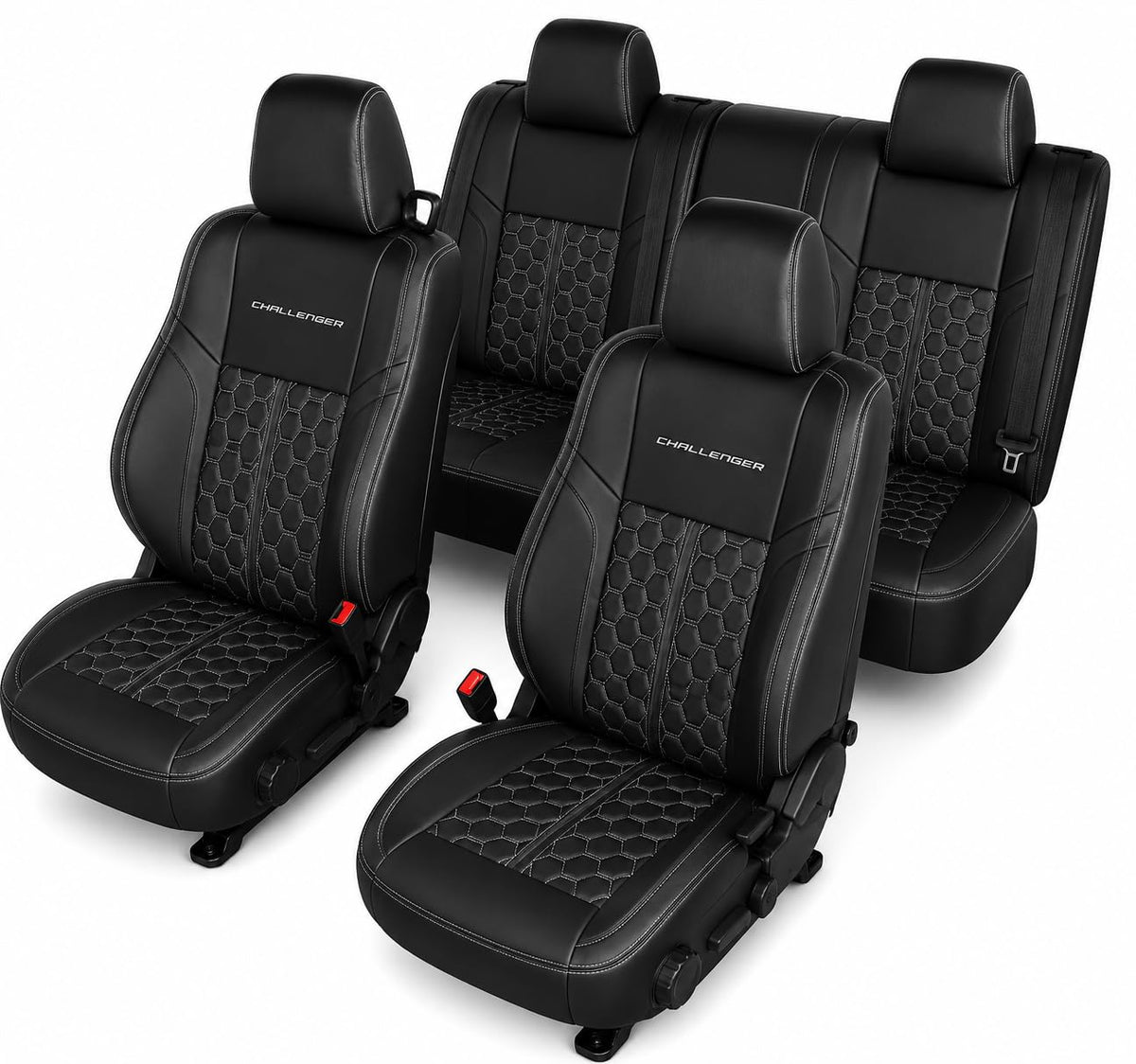 SR1 Performance Officially Licensed Custom Fit Seat Covers with Embroidered Logos - Premium Artificial Leather, Front & Rear Seat Protection