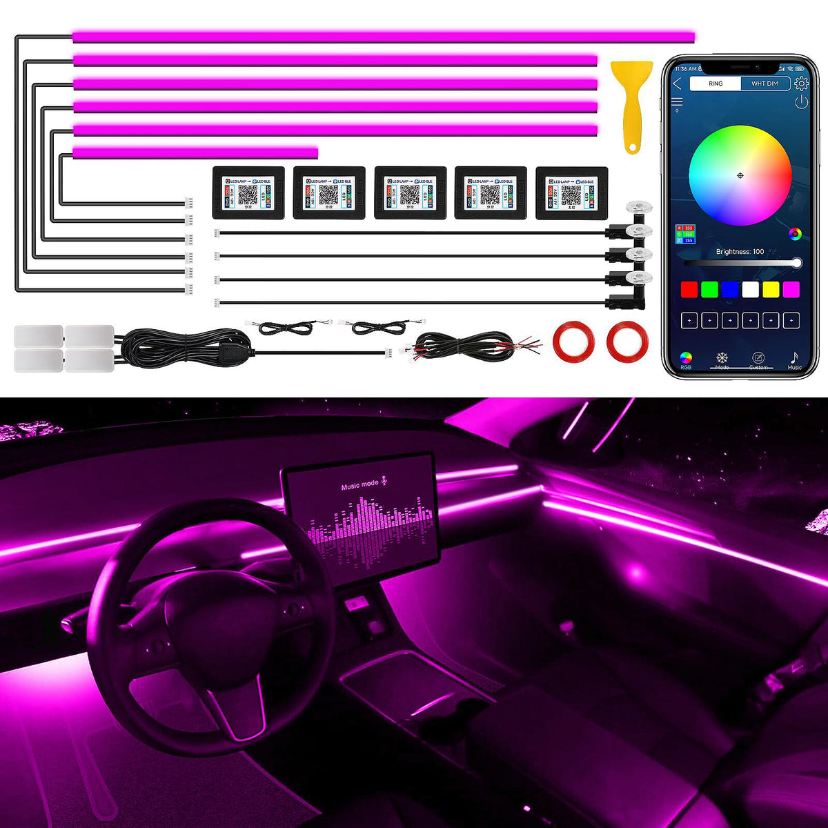 Acrylic Car LED Strip Light With Wireless App Control