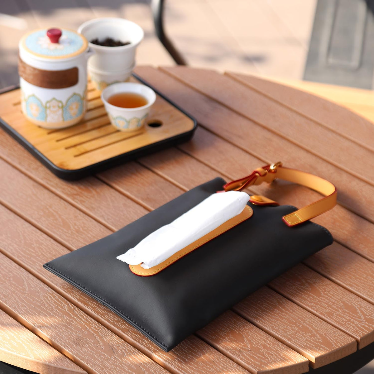 Genuine Leather Car Tissue Holder With Matte Finish