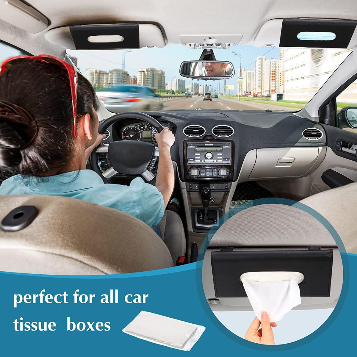 Cartisen Car Tissue Holder, Sun Visor Napkin Holder, Car Visor Tissue Holder, Luxury PU Leather Backseat Tissue Case Holder