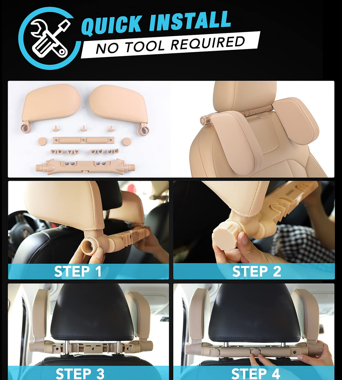 Adjustable Car Headrest Pillow With 180° Support