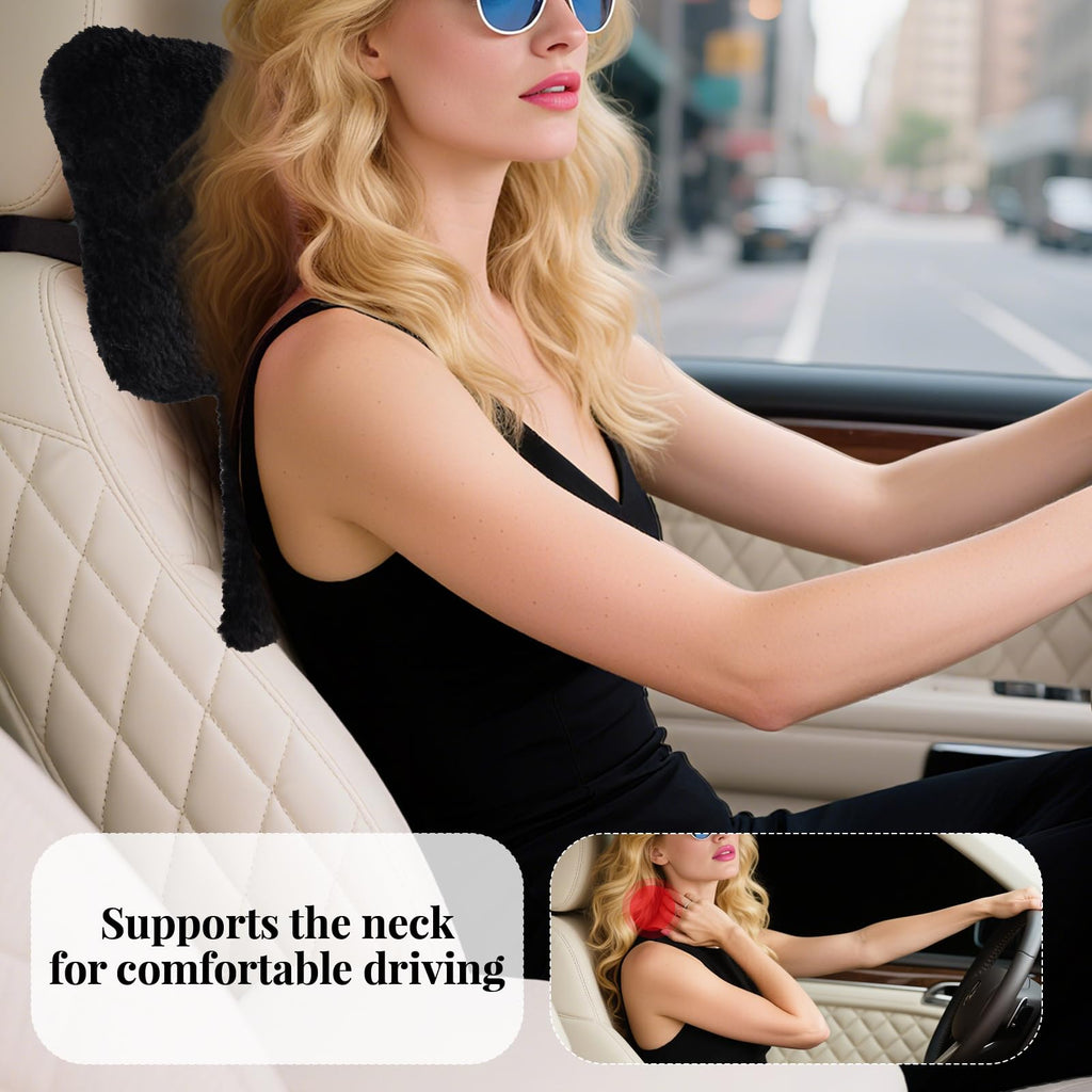 iHUFeather Bow Car Headrest Pillow Comfortable Soft Plush Head Rest Cushion (2PCS)