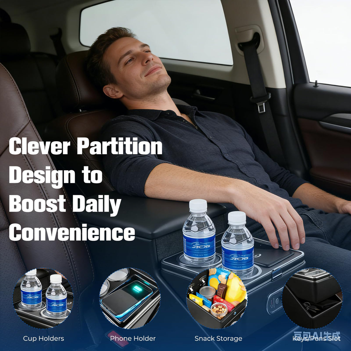 Donpida Center Console Organizer for Minivans, SUVs & Middle Van Seats - Floor-Mounted Lockable Storage Box with Dual Cup Holders, Ideal for Vehicle Interior