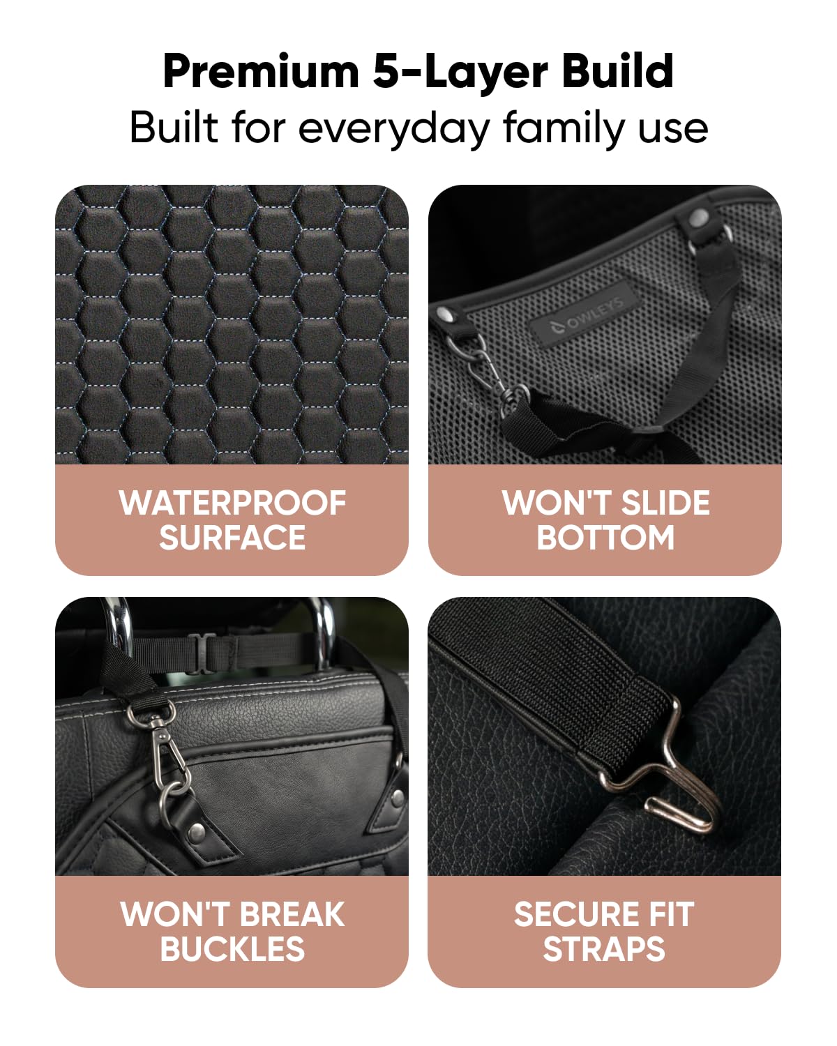 Owleys Kick Mat Back Seat Protector - Car Back Seat Cover for Kids Feet - Waterproof & Sturdy Protector for Upholstery from Dirt, Mud, Scratches and Stain