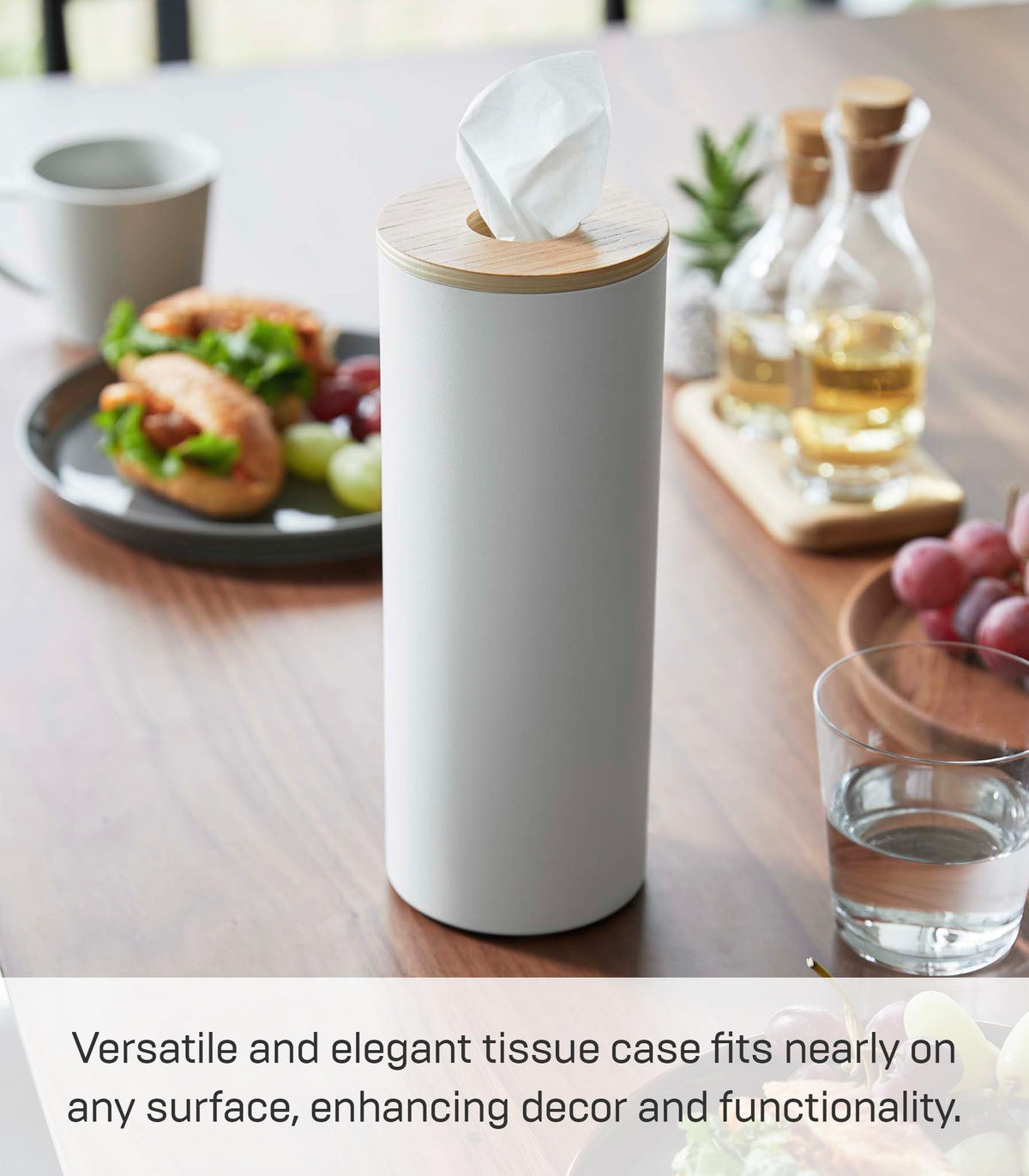 Round Steel Tissue Holder With Natural Wood Lid