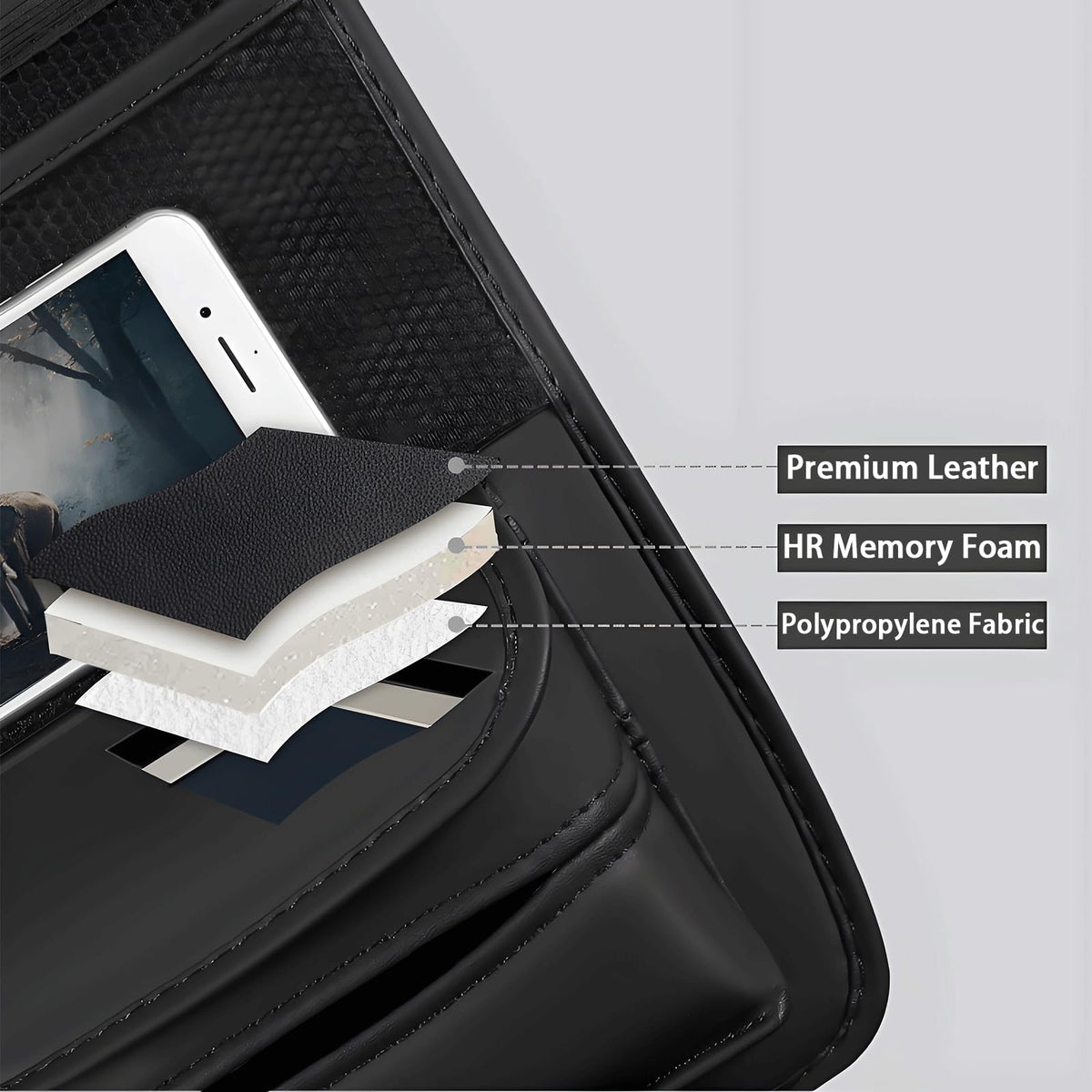 FASTAGEI Car Organizer Storage Between Seats, Premium Leather Car Storage Bag Pocket Handbags Purse Holder with Tissue Box, Touch Screen Phone Holder, Snack Holder, Console Front Seat Storage Barrier