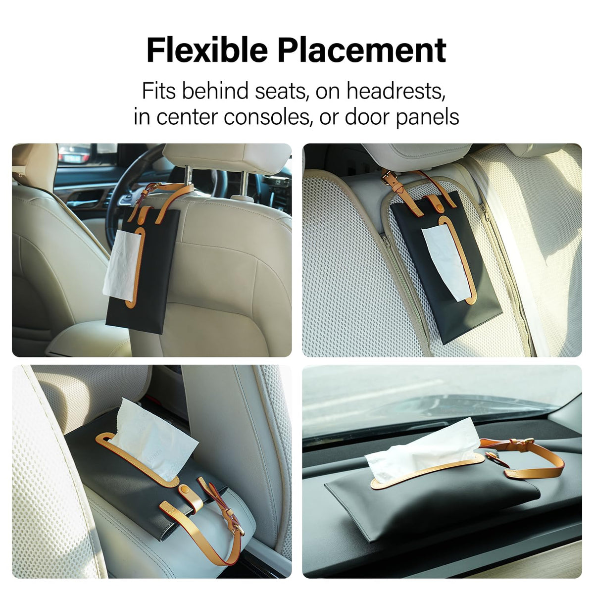 Genuine Leather Car Tissue Holder With Matte Finish