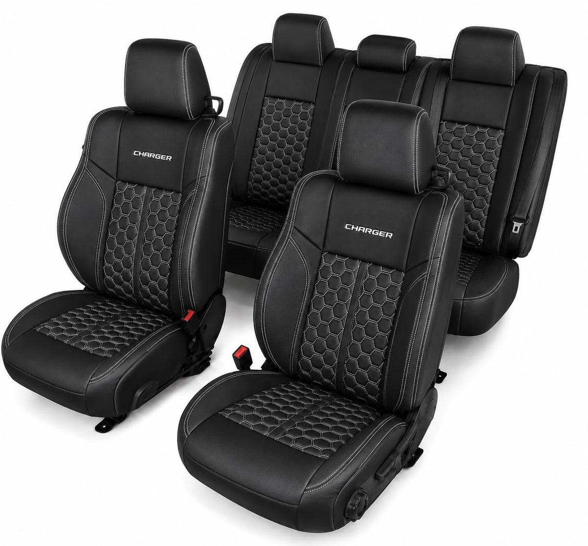 SR1 Performance Officially Licensed Custom Fit Seat Covers with Embroidered Logos - Premium Artificial Leather, Front & Rear Seat Protection