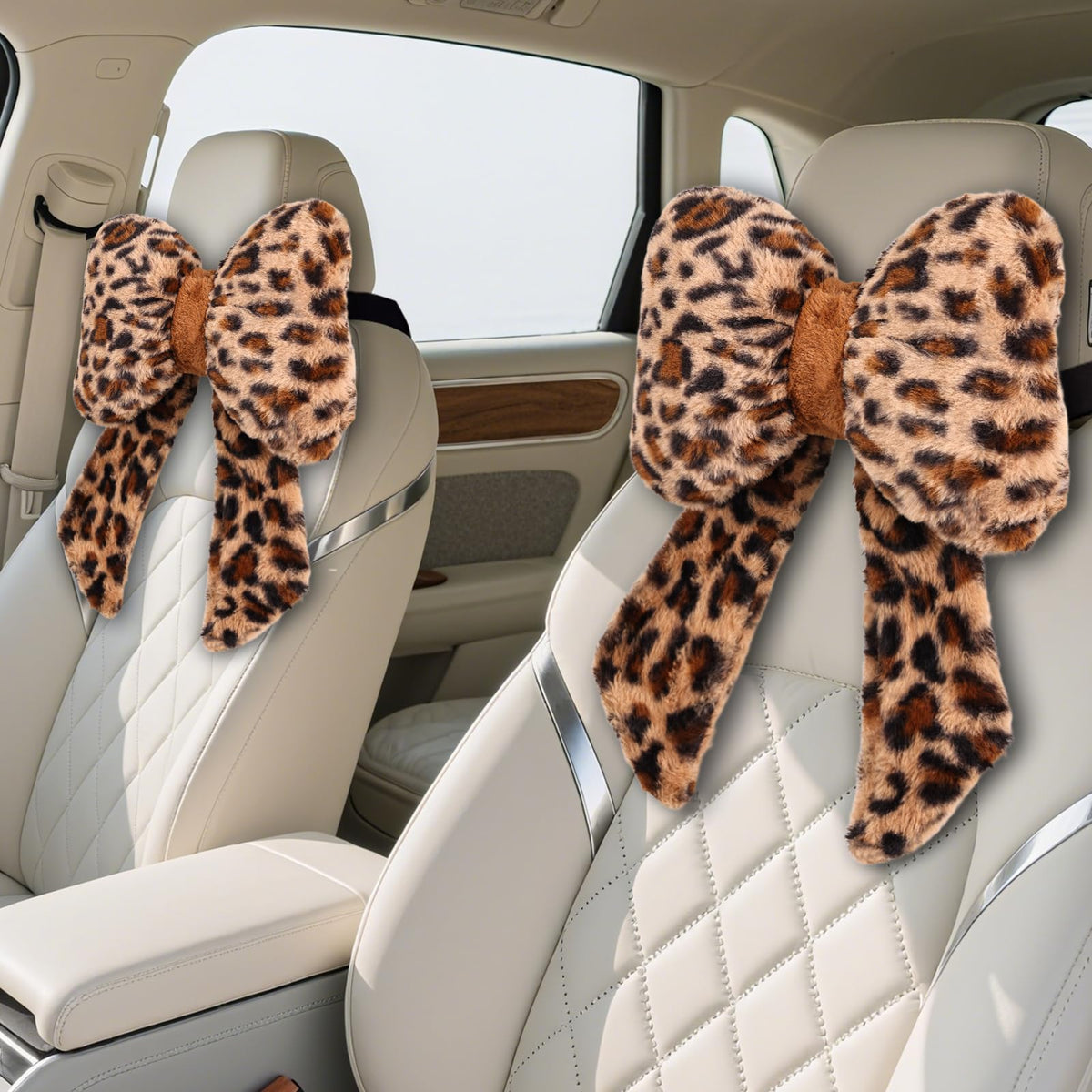iHUFeather Bow Car Headrest Pillow Comfortable Soft Plush Head Rest Cushion (2PCS)