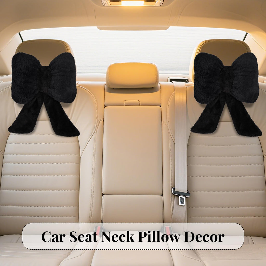 iHUFeather Bow Car Headrest Pillow Comfortable Soft Plush Head Rest Cushion (2PCS)