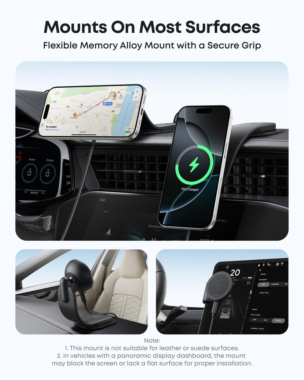 Magnetic 15W Car Charger With Alloy Mount